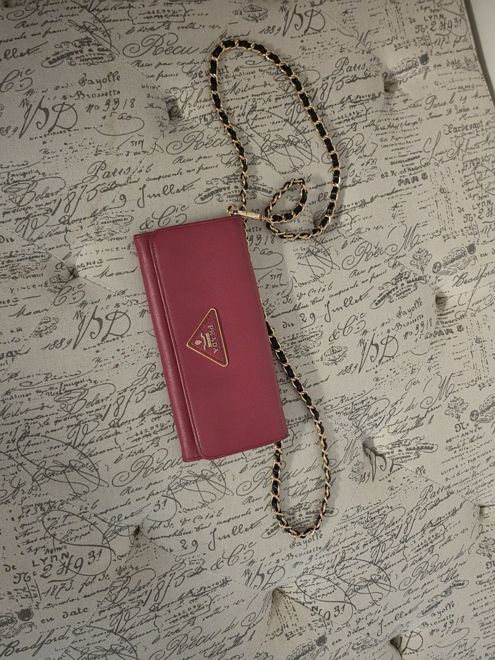 Prada Fuchsia Leather Chain Crossbody Wallet